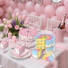 10pcs Triangle Paper Gift Boxes With Ribbons, Pink & Blue Paper Jewelry Boxes, Wedding Gift Packaging Boxes, Birthday Party Supplies - Multicolor - View 4