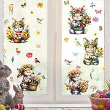 一套5张复活节兔子墙贴，包含彩蛋、鲜花、胡萝卜和篮子图案，适用于卧室、客厅、家居和窗户装饰。 - 彩色 - 查看 5