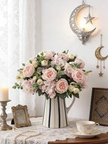 1/3 粉色人造刺绣球花，仿真牡丹丝花，玫瑰花束，适用于DIY婚礼花束、派对、家居客厅、厨房、花园、酒店、办公室、Rama装饰、情人节礼物、感恩节装饰、DIY花环、礼品、餐桌中心装饰、生日装饰、室内、室外装饰、仿真塑料花散装，可用于花瓶装饰、农舍家居装饰、波西米亚风婚礼 - 淺粉色 - 查看 7