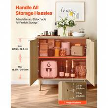 Coffee Bar Cabinet, Mid Century Fluted Coffee Bar Table With 2-Tier Storage, Buffet Stand Cabinet With 2 Barn Door, Sideboard Buffet Station For Living Room, Entryway, 31.5 X 14.7 X 31.5 In, Oak - 橡木 - 查看 4