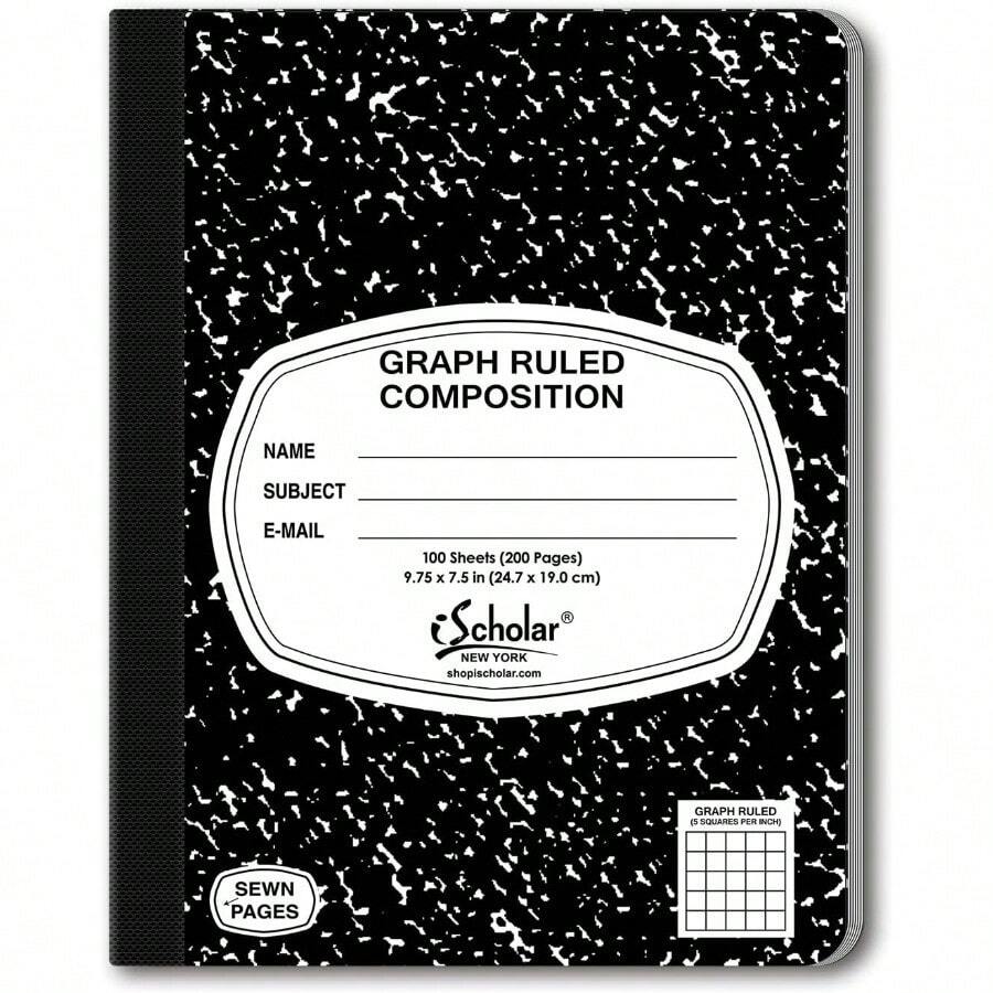 iScholar Composicion libro 100 hojas 5 x 5 grafico de rayas 9.75 x 7.5-inches de marmol negro cubierta 11100 - NegroBlanco - Ver 1