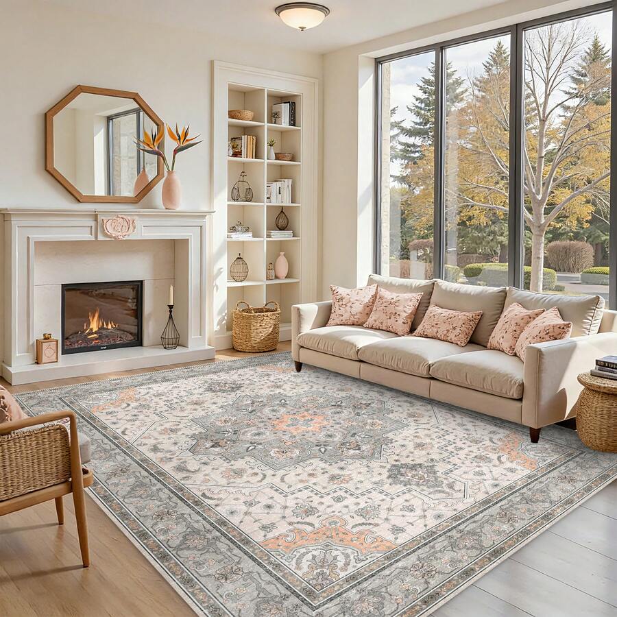 Large Shaggy Area Rug For Living Room & Bedroom – Stain-Resistant Fluffy Carpet With 1.7in High Pile, Plush Aesthetic Throw Rug, Non-SIip Rubber Backing With 4 Anti-SIip Pads, Durable Edge Stitching – Cozy Minimalist Decor – Great Gift For Halloween & Christmas, Perfect For Play Rooms & Parties – Heavyweight 700g+/㎡ – Sizes: 4*6 / 5*7 / 6*9 / 7*10 Ft - 波西米亞灰褐 - 查看 1