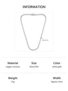 1pc Fashionable Minimalist Cubic Zirconia Tennis Necklace, For All Occasions