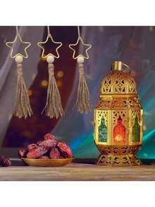 2pcs Moon & Star Hanging Decorations Set With Tassels, Islamic Festive Home Decor Accessories, Premium Metal & Acrylic Ornaments For Home, Tabletop & Tree - Ramadan, Eid Al-Fitr & Holiday Party Decor | Elegant Islamic Festival Gift & Home Decor Set - Multicolor - View 3