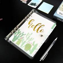 1个A5/A6透明软PVC六孔预算活页夹，可搭配计划本活页夹封面，带保护套，按扣闭合，适用于会议、旅行、办公用品、学习用品（款式随机），不含笔