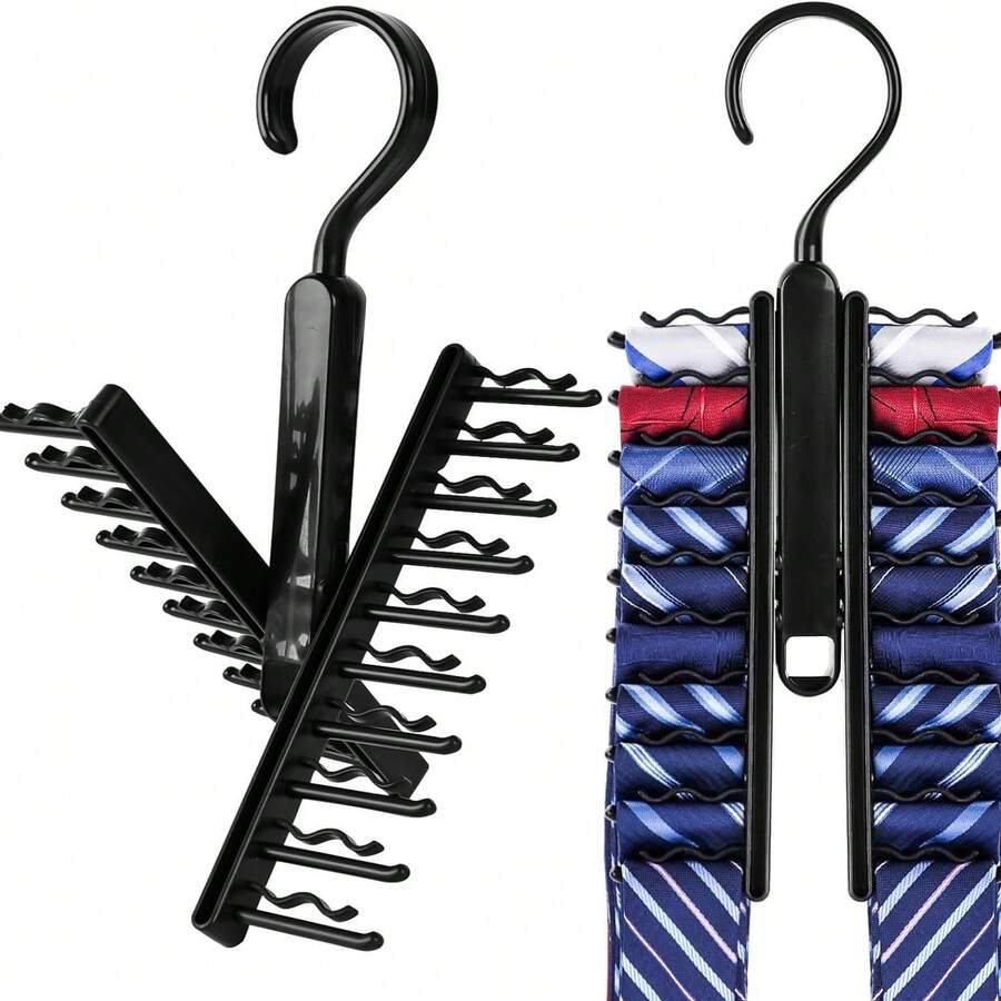2pcs/1pc Black Foldable Multi-Layer Tie Rack - Durable Hanging Organizer For Tie Storage & Organization, Expandable Design For Scarves, Belts, Suspenders, Cravats, Bow Ties & Accessories, Space-Saving Closet Hanger For Bedroom Wardrobes, Dorm Rooms, Apartment Closets, Men's Grooming Areas & Laundry Rooms, Sturdy Non-Slip Hook Tie Holder For Tidy Closet Organization, Portable Collapsible Tie Storage Rack For Travel & Daily Use - Black - View 1