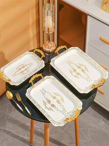 1个或3个装塑料托盘,适用于家庭厨房、餐厅、客厅,多功能收纳托盘,可作餐盘使用,适合放置茶具、水具、糖果、饼干、面包,也适用于婚宴、送礼、生日、斋月等场合。 - 彩色 - 查看 6