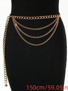 1pc Plus Size & Length Women's Gold Waist Chain - Multi-Layer Thick Metal Accessory, Suitable For Casual, Beach, And Evening Wear - Gold - View 14