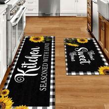 1 件装向日葵主题印花地毯，仿羊毛材质 - 高吸水性，易于清洁，适用于家居装饰、农舍风格、玄关、室内、房间、厨房、餐厅、小型办公室/家庭办公室、水槽旁、洗衣房、门垫、厨房垫、防滑垫 - 彩色 - 查看 1