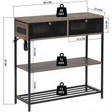 FurnitureR Mesa Consola con Toorrientes y Puertos USB 3 Niveles Alenamiento Mesa Sofá Angosta Barra Café Soporte TV Alto para Sala sofá Pasillo y vestíbulo Café y Negro - Multicolor - Ver 2