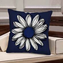 TOPSSCTR Set de 4 fețe de pernă cu imprimeu floral albastru - floarea-soarelui, margarete și flori geometrice pentru decor modern al casei, 45 x 45 cm, huse de pernă pătrate din poliester moale, confortabile, lavabile la mașină, cu închidere cu fermoar, perfecte pentru decorul canapelei în sufragerie, decorul dormitorului, fără miez de pernă - Multicolor - Vizualizare 10