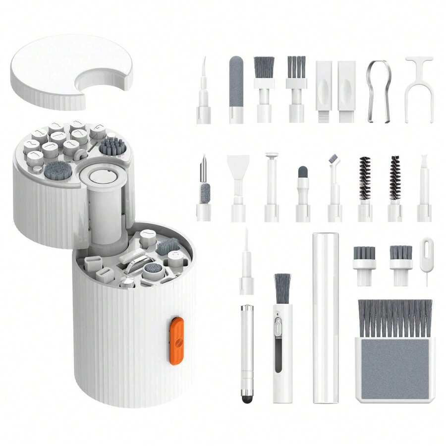 Kit Portátil de Limpeza e Manutenção Multidispositivo QM33 com Função de Suporte de Clipe, Material PVC - Inclui Ejetor de Cartão SIM, Removedor de Teclas de Teclado, Várias Escovas, Pano de Limpeza de Lente e Mais para Computadores, Telefones Celulares, Tablets, Câmeras - Multicolorido - Visão 1