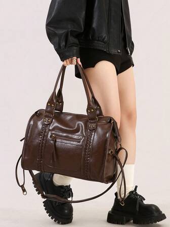 New Fashion Women's Bag, Y2K Retro Motorcycle Bag, Soft Leather Large Capacity Handbag, Dystopian Tote Bag, Ladies' Shoulder Crossbody Bag, Super Soft Fabric