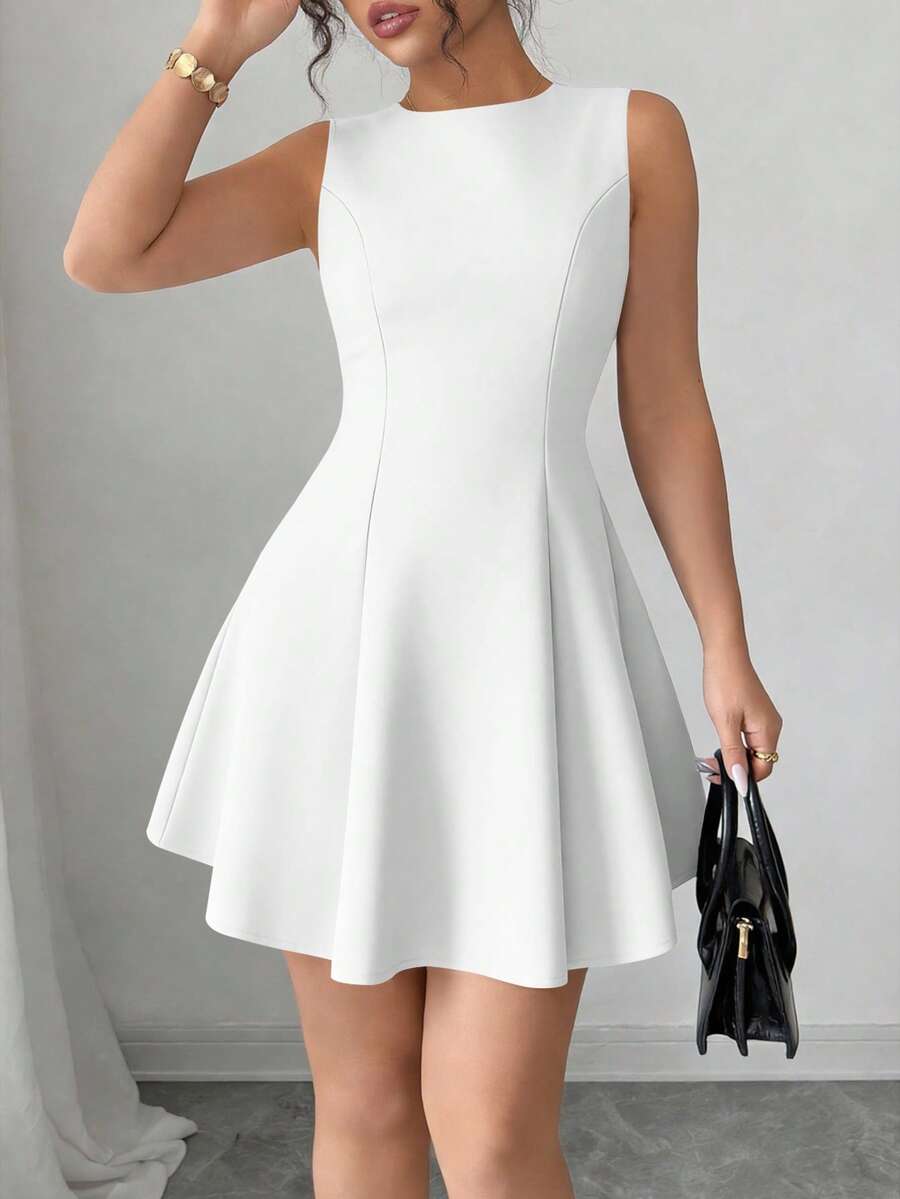 Women's Summer Dresses Elegant Sleeveless Boat Neck A Line Formal Cocktail Party Wedding Guest Graduation Vacation Mini White Dress Club Outfits For Women - trắng - Xem 1
