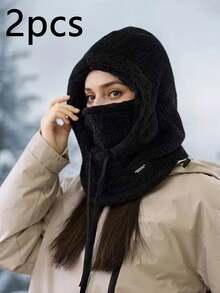 1pc Winter Warm Fleece Face Mask - Elastic Drawstring Design, Lightweight & Warm, Suitable For Cycling, Skiing And Other Outdoor Sports, Solid Color Hooded Windproof Ear Protection, Multiple Colors Available, Essential Autumn/Winter Gear, Christmas, Valentine's Day, New Year Gift - Multicolor - View 22