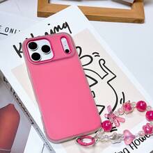 New Matte Pink 2-In-1 Phone Case + Butterfly Heart Bracelet Phone Case, Compatible With Apple 15 Pro Max/14/15 Pro/14 Pro Max/ 13/16 Pro/17, S25/S24/S23/A56/A36, And Other Phone Models - Hot Pink - View 2