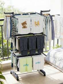 EZIFY 4-Tier Oversized Foldable Stainless Steel Drying Rack (24 Poles +14 Hooks), 60.7" High Movable Laundry Rack (4 Castors) For Home/Dorm/Hotel, Grey - Gray - View 4