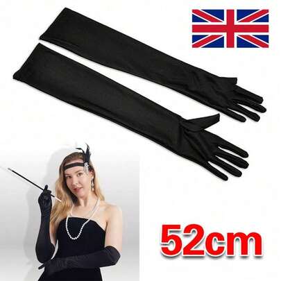 Black Velvet Gloves Long Opera Flannel Christmas Bridal Wedding Gloves 52cm UK