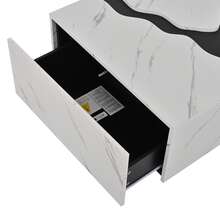 Living Room Coffee Table, 70 X 70 X 31 Cm, Geometric Cubic Design, Side Table With Drawer, Uniquely Shaped Marble Veneer Table, Coffee Table, Storage Table, Game Table