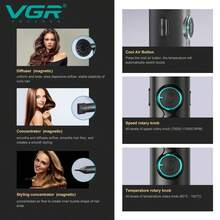 VGR 专业无刷直流电机吹风机，转速 110000 转/分钟，温度可调，适用于美发沙龙和家庭使用，V-401 系列