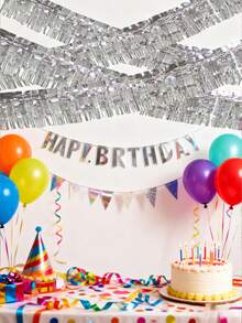 2pcs Metal Foil Tassel Banner, Silver Fringe Banner, Metal Tassel Curtain Wall Hanging Background Tinsel Drapes Skirting Decor, Hanging Fringe Tinsel Garland, Suitable For Decorating Parade Floats, Single Party, Weddings, Birthdays And Other Celebrations, Halloween, Easter Day, Party Decorations, Back To School Valentine Day - Silver - View 2