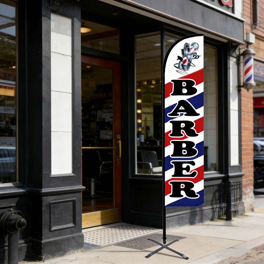 1pc Barber Shop Outdoor Advertising Swooper Feather Banner With With 11' FT Pole Kit - Signle FLBA2402 - View 1