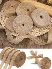 2卷天然黄麻粗麻布丝带，DIY工艺铁丝边，适用于圣诞树、礼品包装、婚礼、活动、派对、家居装饰蝴蝶结、工艺品、花环、节日装饰、礼品包装，每卷长393.7英寸，宽0.39英寸（天然色） - 彩色 - 查看 2