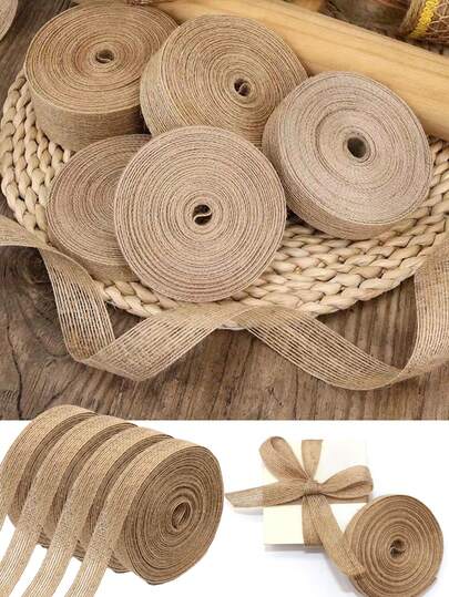 2 rullar naturligt juteband, gör-det-själv-pyssel med trådkant, lämplig för julgran, presentinslagning, bröllop, evenemang, fest, heminredning, rosetter, hantverk, kransar, juldekorationer, presentförpackningar, varje rulle 946 cm lång, 1,2 cm bred (naturfärg)