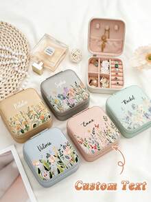 Personalized Floral Leather Jewelry Box, Bridesmaid Gift, Women's Holiday Gift, Birthday Gift