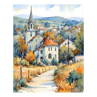 Countryside Paint By Numbers Kit Adults U2013 Village And Autumn Trees Painting On Canvas, Acrylic Paint Set Beginners, Art Home Decoration Or Gifts16X20IN Framed