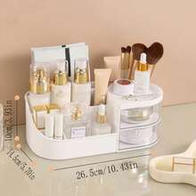 1pc Makeup Storage Box, Vanity Organizer Rack For Skincare Products, Drawer Style Desktop Storage Box - Milky White - View 4