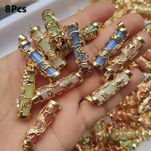 8/4pcs Alloy Dragon Pillar Pendant (With Luminous Stone), Phoenix Inlaid Jade Pendant, Suitable For Making Men And Women Jewelry - Accessories - View 7
