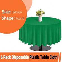 Green 6 Pack Plastic Table Cloth 84\, Disposable Round Tablecloth Table Cover, Plastic Tablecloths For Parties,Round,Green - Green - 查看 3