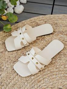 Women's Summer New Casual Flat Slippers, Fashion Comfortable Outdoor Versatile Trending Sandals - White - View 3