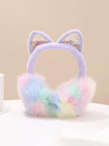 1个可爱耳罩，带毛绒耳罩和闪亮装饰 - 柔软舒适的冬季女童头饰，颜色随机（粉色和粉彩色系），秋冬季完美之选 - 彩色 - 查看 4