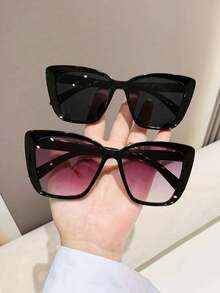 2pairs Vintage Cat Eye Plastic Frame Bohemian Style Fashion Glasses, Unisex Beach Accessories For Women Glasses Shades For Summer Beach Vacation, Outdoor, Travel - Black - View 6