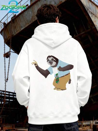 Disney 疯狂动物城系列时尚史迪奇印花连帽衫，男士宽松长袖抽绳连帽衫，秋冬印花连帽衫（男士套头连帽衫，黑色连帽衫，白色连帽衫，冬季连帽衫，灰色连帽衫，男士冬季连帽衫，加大码连帽衫）