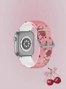 1pc Soft Elastic Breathable Ombre Pink Cherry Star Pattern Replacement Watch Band, Suitable Compatible With Samsung, , Honor Smartwatches, 38mm 40mm 41mm 42mm 46mm 45mm 44mm 49mm, Fashionable Casual Multi-Color Silicone Watch Strap Compatible With Apple Watch Ultra SE/11/10/9/8/7/6/5/4/3/2/1 - Multicolor - View 2