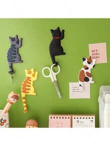 Cute Cat Tail Magnetic Hook, Original Design Appearance, Adorable Cat Shape, Body And Limbs Can Magically Bend, Can Adhere To Refrigerator And Iron Surfaces, Serving As Refrigerator Magnet And Whiteboard Magnet, Tail Can Be Bent As A Hook For Hanging Daily Small Items Such As Bags, Umbrellas, Keys, Towels, Clothes, Jewelry, Etc. No Drilling Or Wall Damage, Nail-Free Seamless Hook, Suitable For Bedroom, Bathroom, Living Room, Kitchen, Office And Other Home Scenarios. - Multicolor - View 2