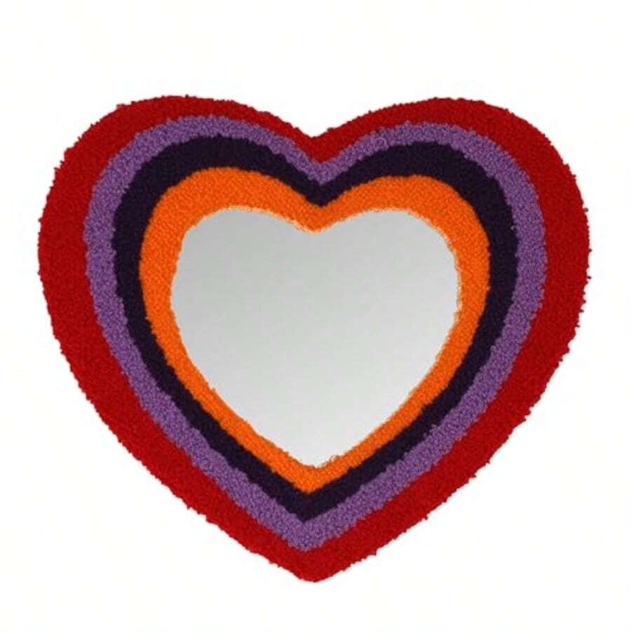10.4x11.8 Inch Heart Shaped Decorative Wall Mirror With Flannel Frame - As Pic - View 1
