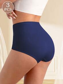 Pack de 3 braguitas de mujer de cintura alta, control de abdomen y cadera, malla transpirable cruzada, sin costuras, de seda hielo, con estampado inglés moderno, para el día a día. - Multicolor - Ver 3
