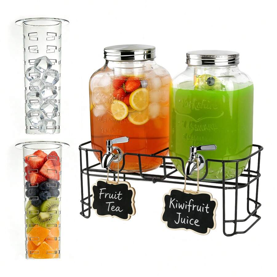2 Packs 1 Gallon Glass With Stand And 304 Stainless Steel Faucet Party Drink Dispenser - Transparent - View 1