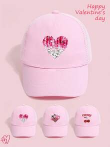 1 chiếc mũ lưỡi trai cho bé (1-3 tuổi), họa tiết trái tim/quả anh đào đính kim sa dễ thương, mũ lưới mùa hè chống nắng, thích hợp cho bãi biển, hoạt động ngoài trời và mặc hàng ngày, chống tia UV. - mẫu - Xem 2