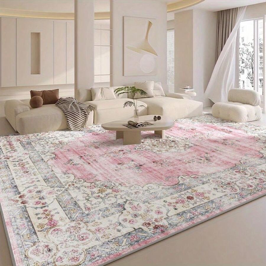 Pink Floral Vintage Pattern Area Rug Washable Rug Vintage Traditional Floor Cover Foldable Thin Retro Accent Indoor Non Slip Carpet Print Mat Bedroom Living Room Bathroom Home Decor Large Carpets Dining Room Rug Kitchen Rugs For Entryway - A - Xem 1