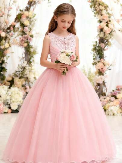 Children's Princess Tulle Dress, Flower Girl Dress For Wedding, Girls Piano Recital Formal Dress