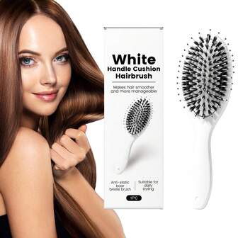 1 st vit handtag kudde borst hårborste nylon vildsvin borst hårbotten massageapparat för hemmabruk salong