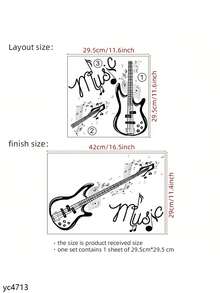 1pc Music Guitar Wall Sticker - Self-Adhesive Vinyl Decal With Musical Notes, Ideal For Living Room, Bedroom, Study Background Decor, Reusable & Easy To Install, Music Room Decor