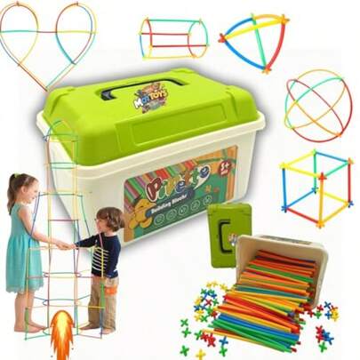 500 Pcs Fort Building Kit - 250 Sticks 250 Connectors Straw Constructor STEM Building Toys - Creative Indoor Buildable Kit For Kid - Outdoor Toys For Kid Ages 4-8 - DIY Interlocking ToysAn Excellent Tool For Introducing Space Science