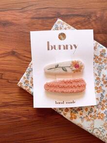 12个/套 女孩布艺刺绣花朵发夹（不含卡片），可爱发卡，日常佩戴 - 彩色 - 查看 5