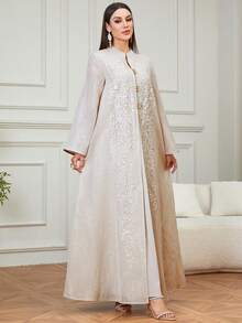 Áo choàng dài đan móc thanh lịch dành cho nữ, thích hợp cho lễ Eid, ở nhà, hẹn hò hoặc mặc hàng ngày vào mùa xuân. - Màu be - Xem 3